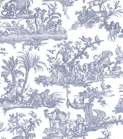 Toile de Jouy Dark Seaspray Blue Wallpaper Sample